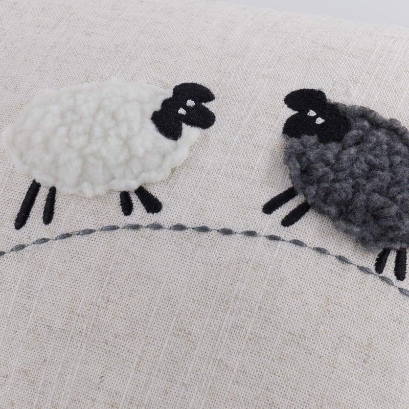 JWH Sheeps Pillow Cover Decorative Animal Embroidery Accent Pillow Case Lumbar Cushion Cotton Pillowcase for Sofa Couch Bed Living Room 12x20 Inch White and Gray - Image 4